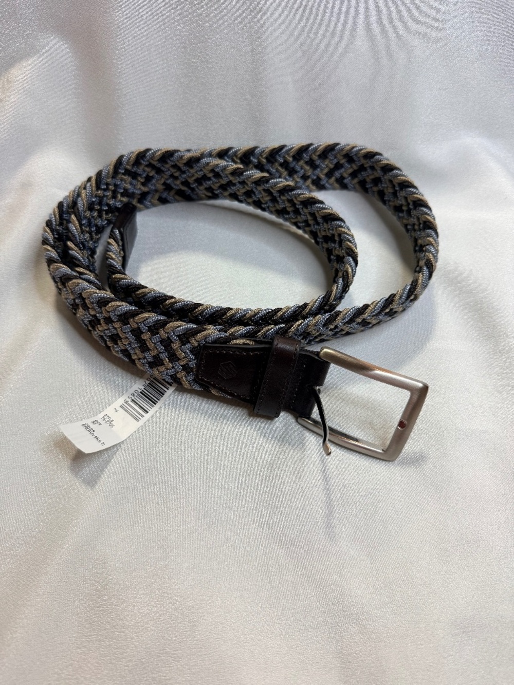 J&M Men's Braided Belt Size 36 Brown Multi Leather Trim New